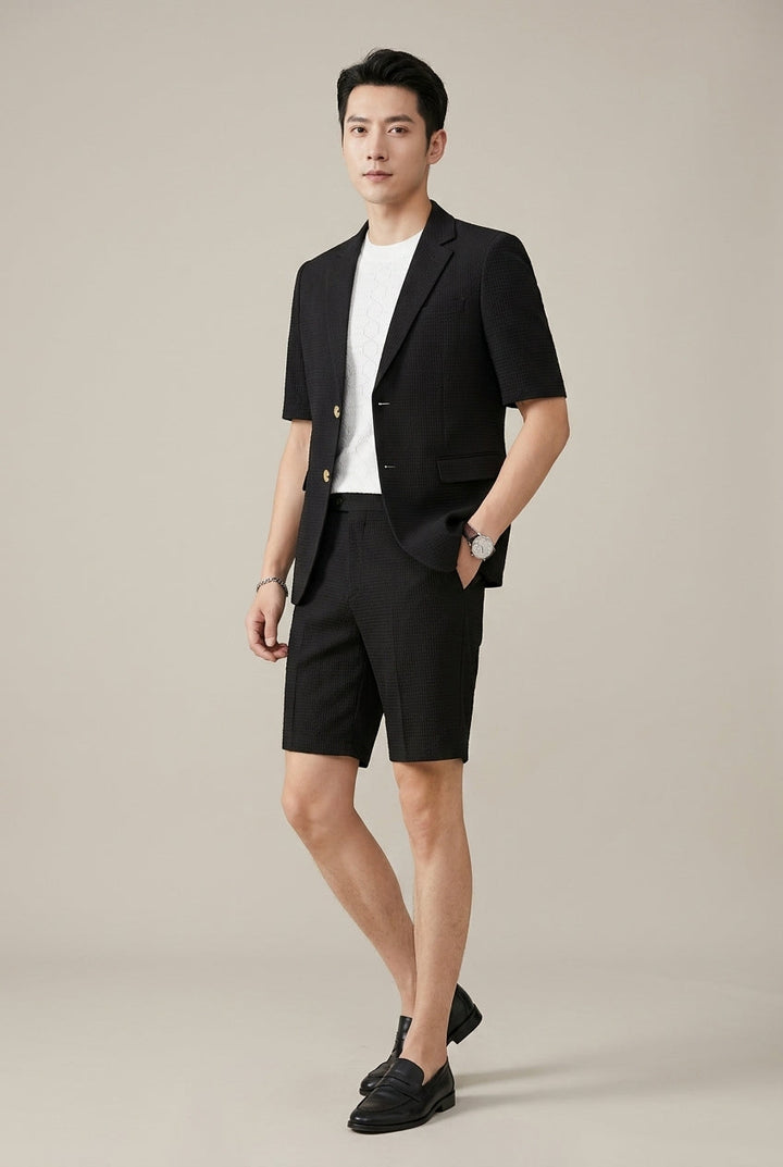 Short Sleeve Lapel Blazer and Shorts Set