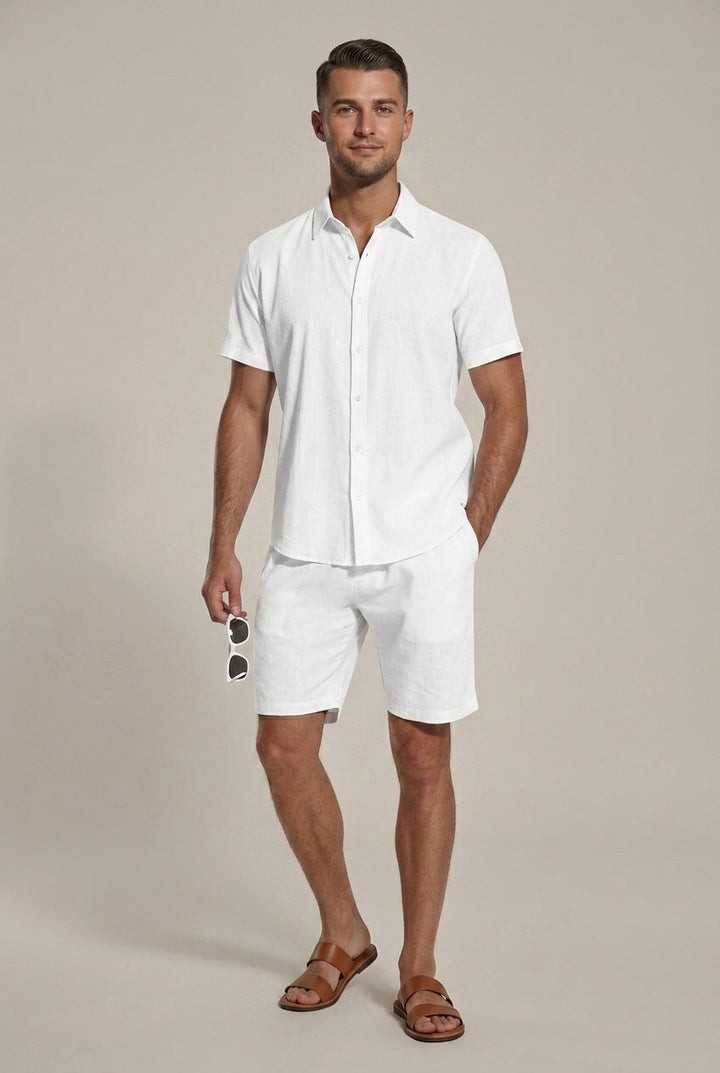 Linen-Look Short Sleeve Shirt and Shorts Set