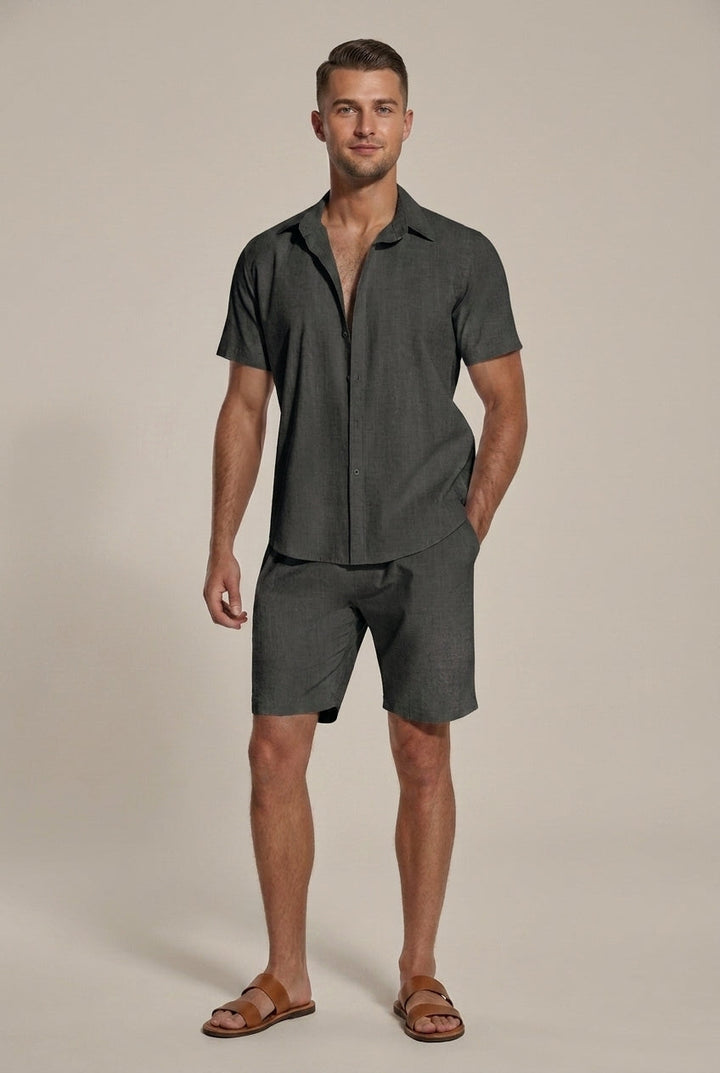 Linen-Look Short Sleeve Shirt and Shorts Set