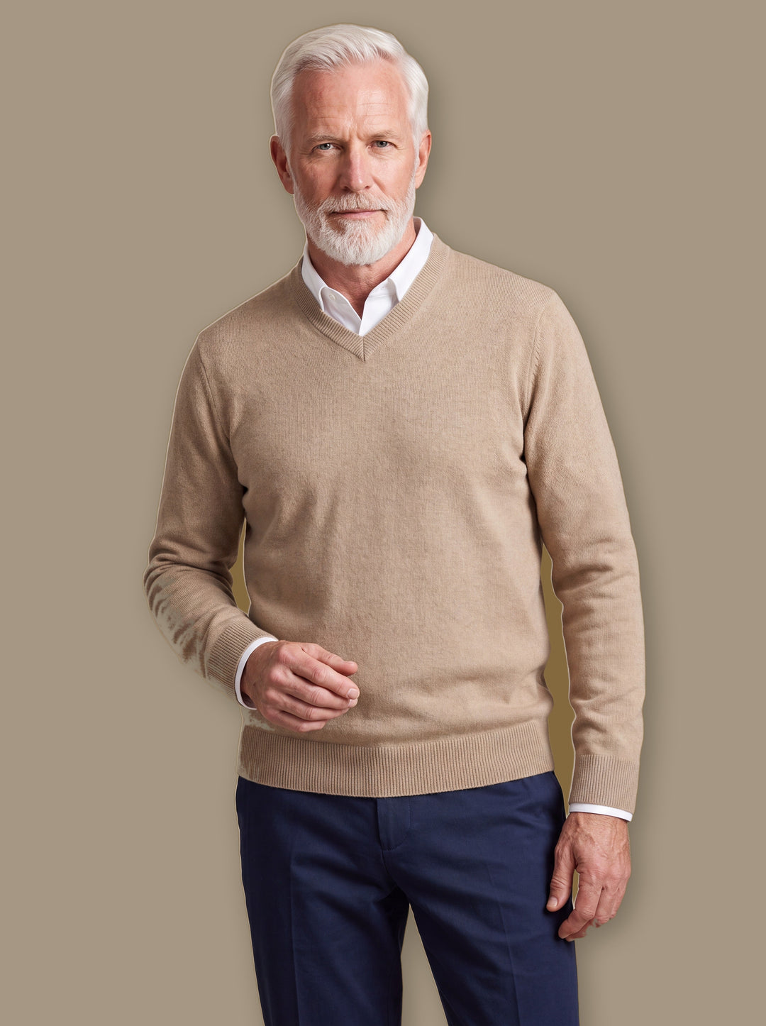 Classic V-Neck Fine-Knit Pullover Sweater