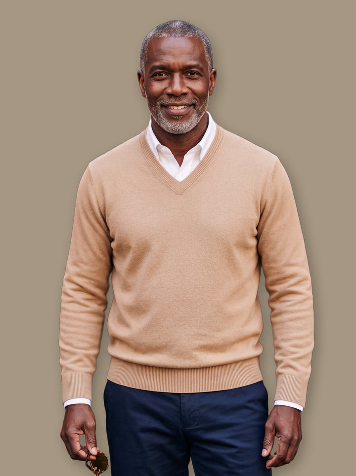 Classic V-Neck Fine-Knit Pullover Sweater