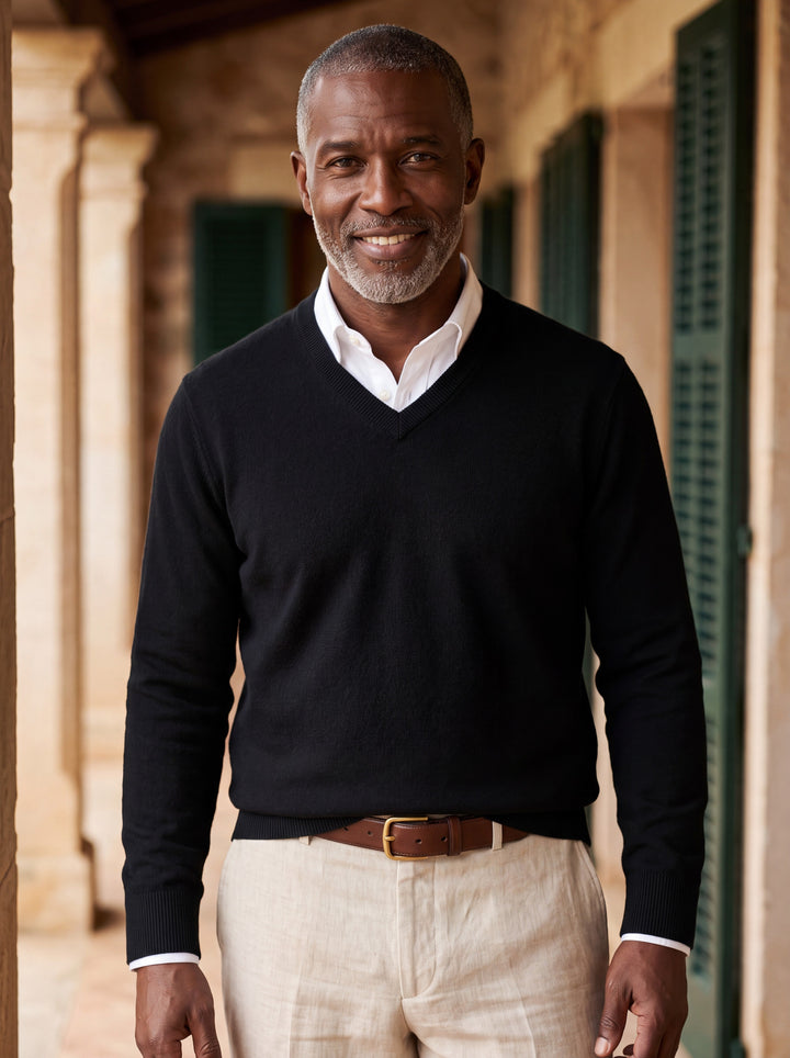 Classic V-Neck Fine-Knit Pullover Sweater