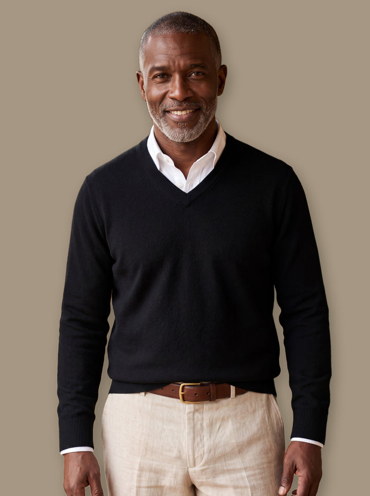 Classic V-Neck Fine-Knit Pullover Sweater