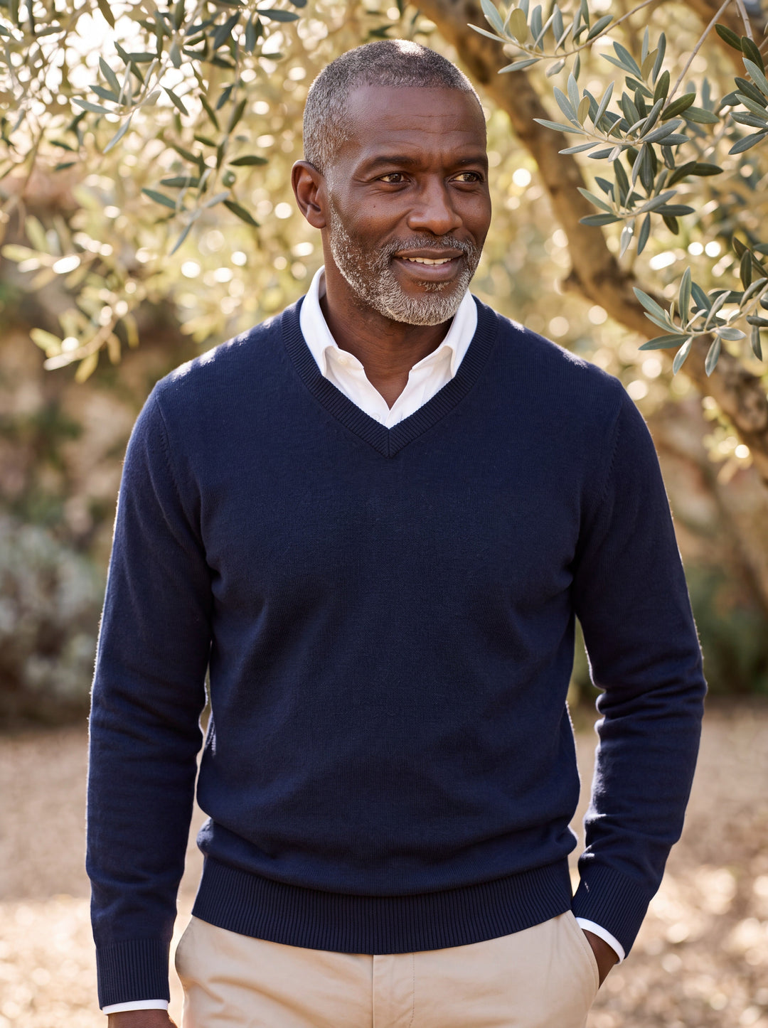 Classic V-Neck Fine-Knit Pullover Sweater