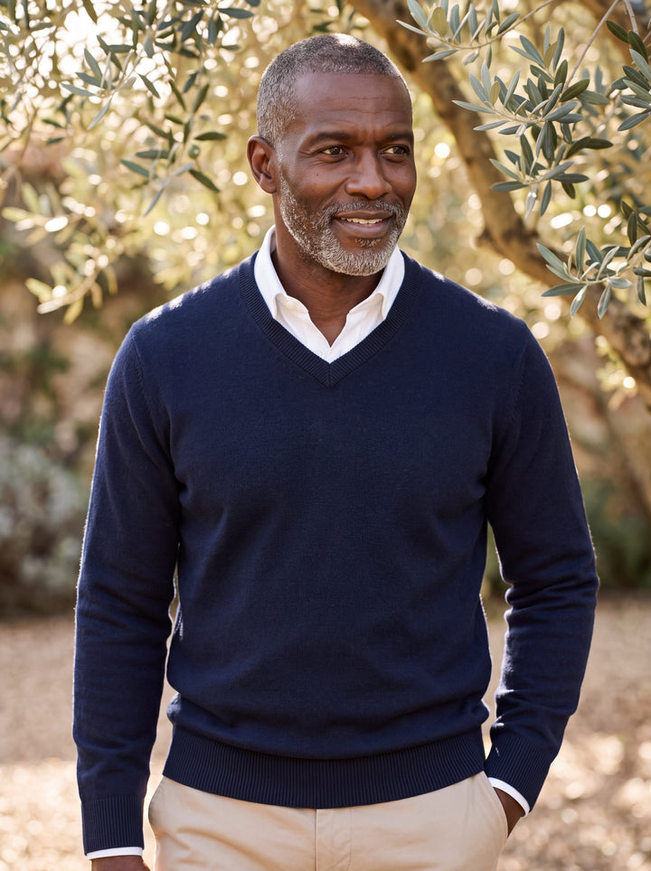 Classic V-Neck Fine-Knit Pullover Sweater