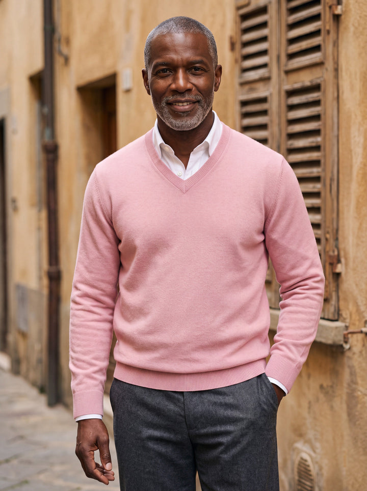 Classic V-Neck Fine-Knit Pullover Sweater