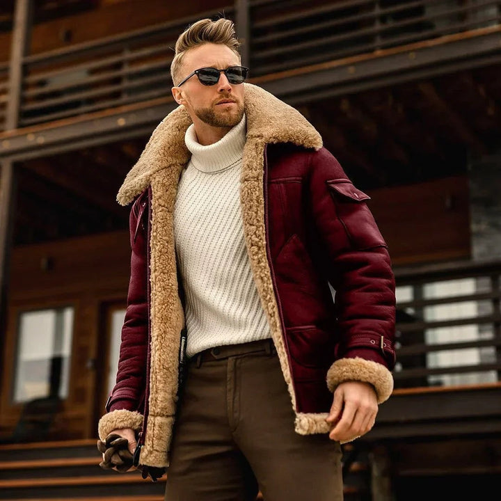 Warm Men's Winter Coat - Viktor-Bordeaux Red-S-State of Style