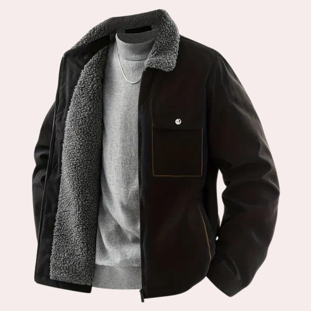 Whitcombe Lane - Sherpa-Lined Collar Utility Jacket Flap Chest Pocket Zip Front