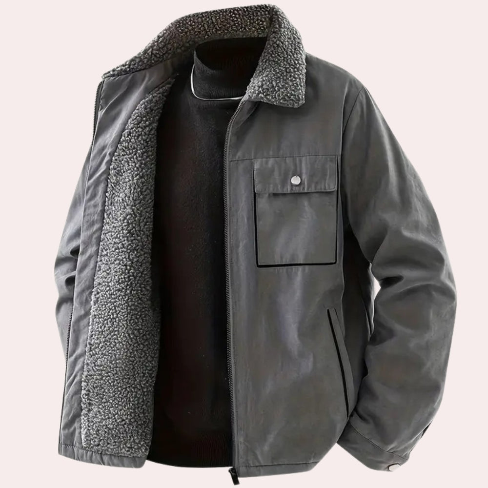Whitcombe Lane - Sherpa-Lined Collar Utility Jacket Flap Chest Pocket Zip Front