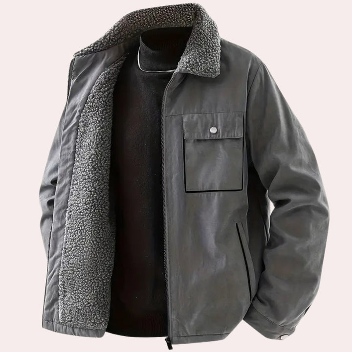 Whitcombe Lane - Sherpa-Lined Collar Utility Jacket Flap Chest Pocket Zip Front