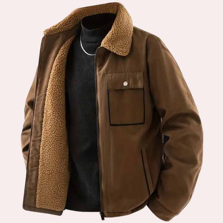 Whitcombe Lane - Sherpa-Lined Collar Utility Jacket Flap Chest Pocket Zip Front