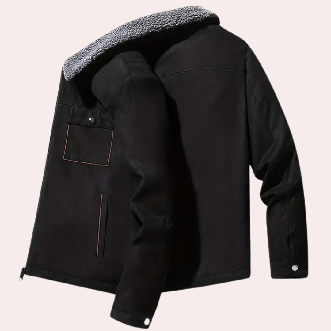 Whitcombe Lane - Sherpa-Lined Collar Utility Jacket Flap Chest Pocket Zip Front