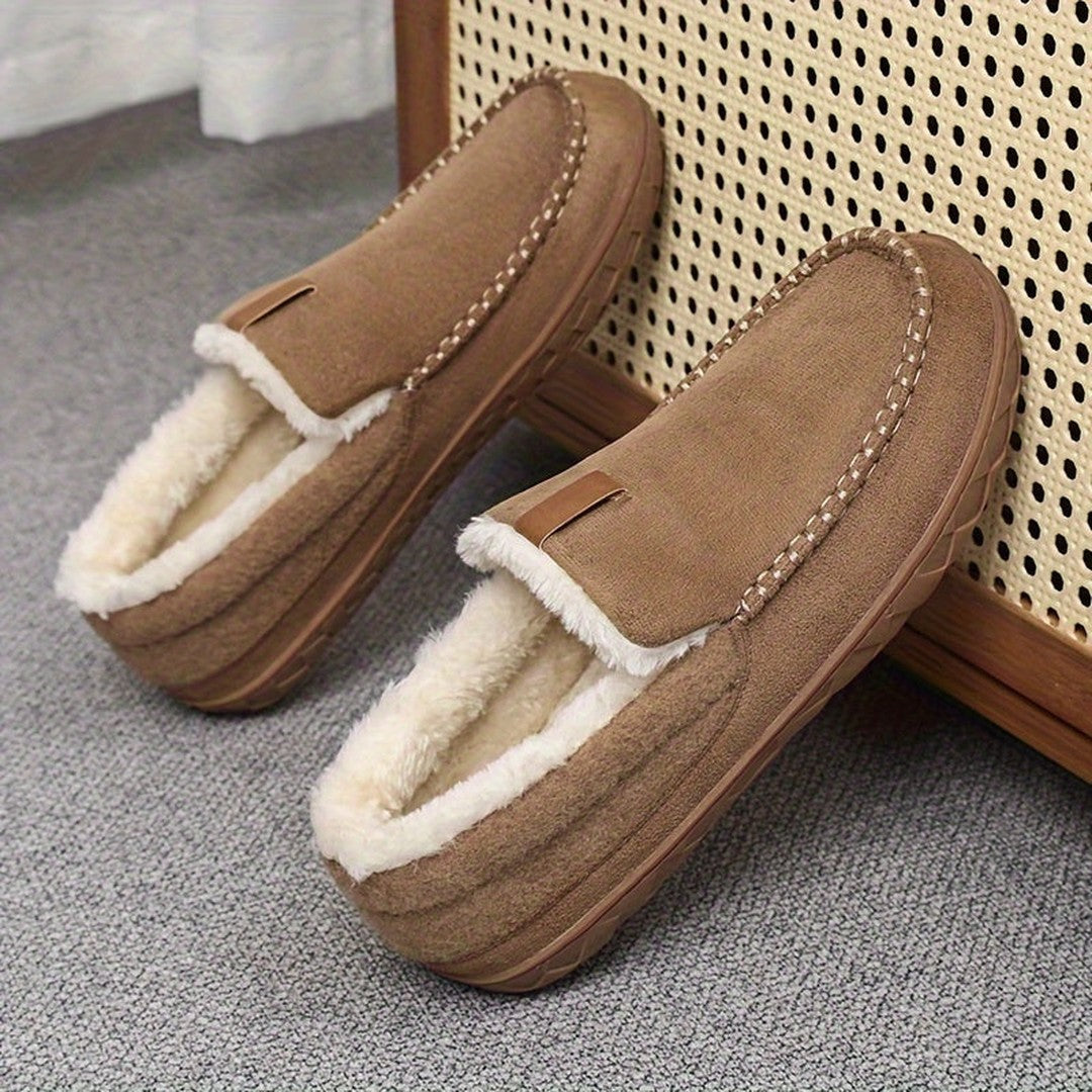 Wool-look lined loafer slipper, front view
