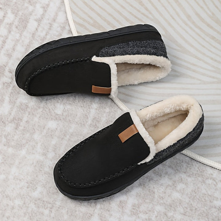 Wool-look lined loafer slipper shown in black
