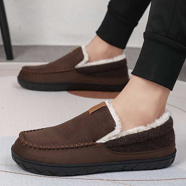 Wool-look lined loafer slipper, close-up texture view