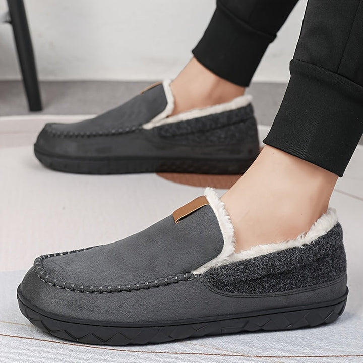 Wool-look lined loafer slipper, angled view