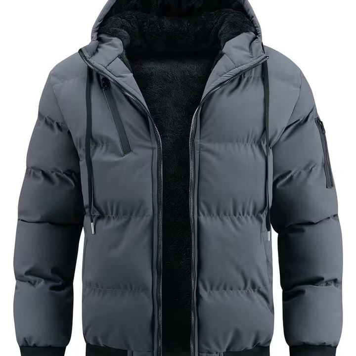 Wrenford - Hooded Puffer Bomber Jacket Fleece Lining Ribbed Hem Sleeve Zip Pocket