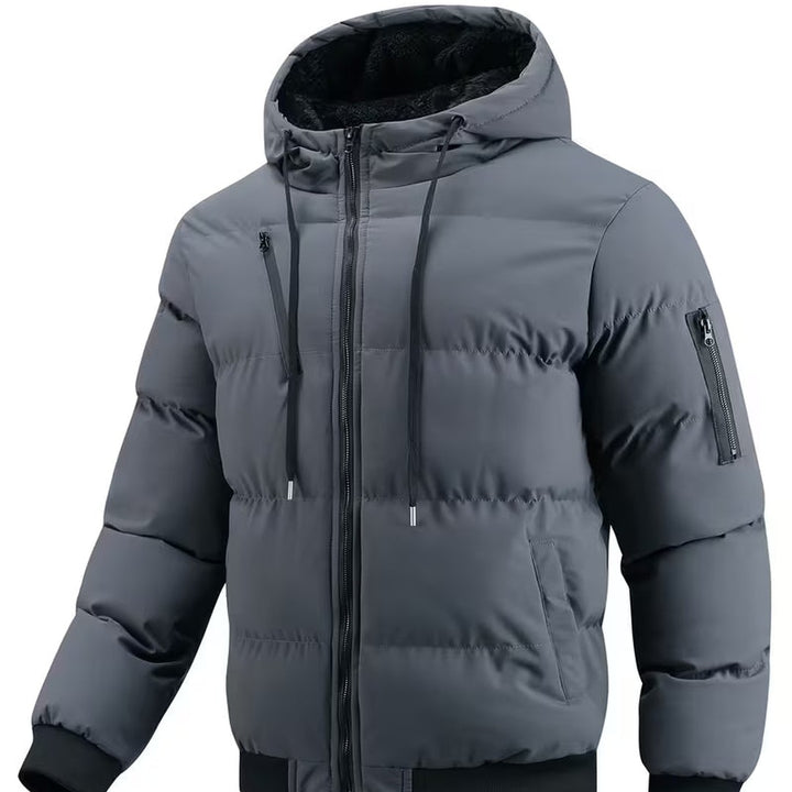 Wrenford - Hooded Puffer Bomber Jacket Fleece Lining Ribbed Hem Sleeve Zip Pocket
