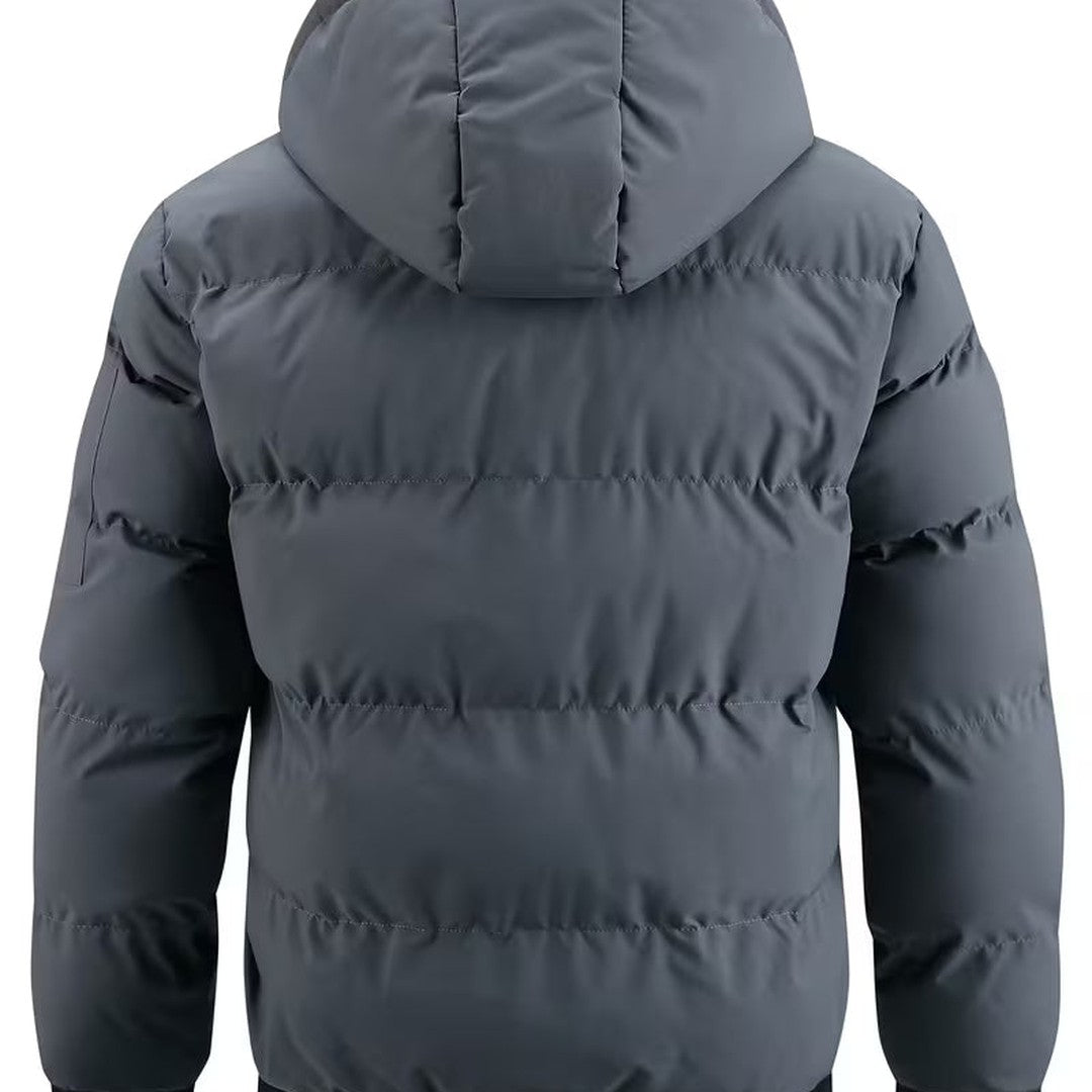 Wrenford - Hooded Puffer Bomber Jacket Fleece Lining Ribbed Hem Sleeve Zip Pocket