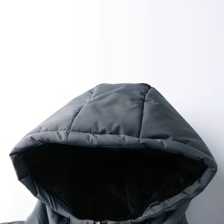 Wrenford - Hooded Puffer Bomber Jacket Fleece Lining Ribbed Hem Sleeve Zip Pocket
