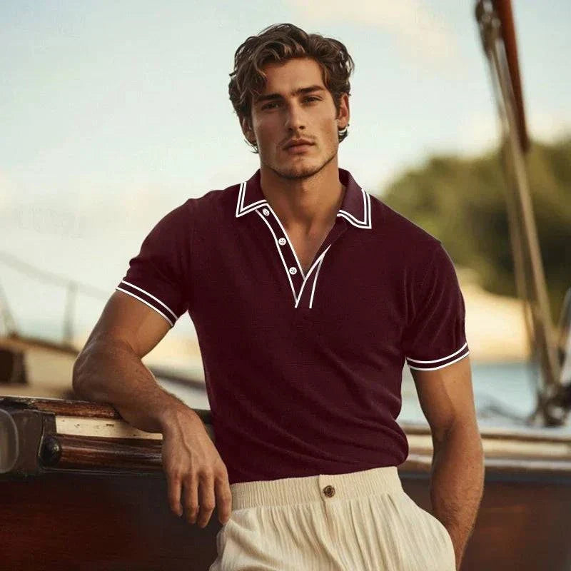 Contrast Trim Knit-Textured Polo